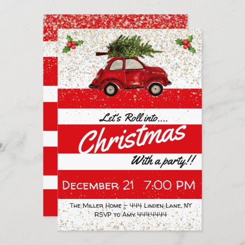 Little Red Car Christmas Party Invitation