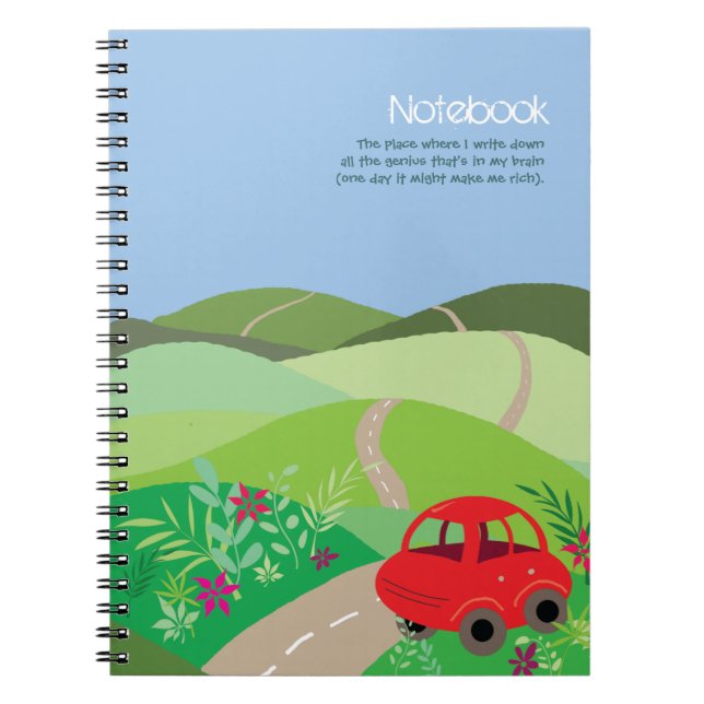 Little red car in rolling hills notebook (Front)