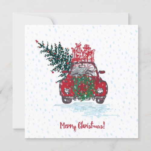 Little Red Christmas Car Invitation