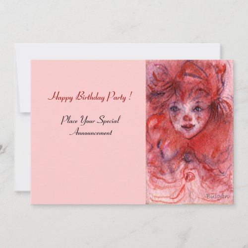 LITTLE RED CLOWN Pink Birthday Party Invitation