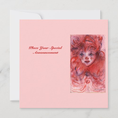 LITTLE RED CLOWN Pink Birthday Party Invitation