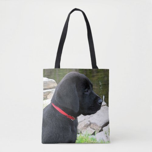 Little Red Collar _ Black Lab Puppy _ Labrador Tote Bag