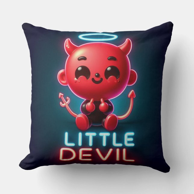 Little Red Devil Halloween Throw Pillow (Front)