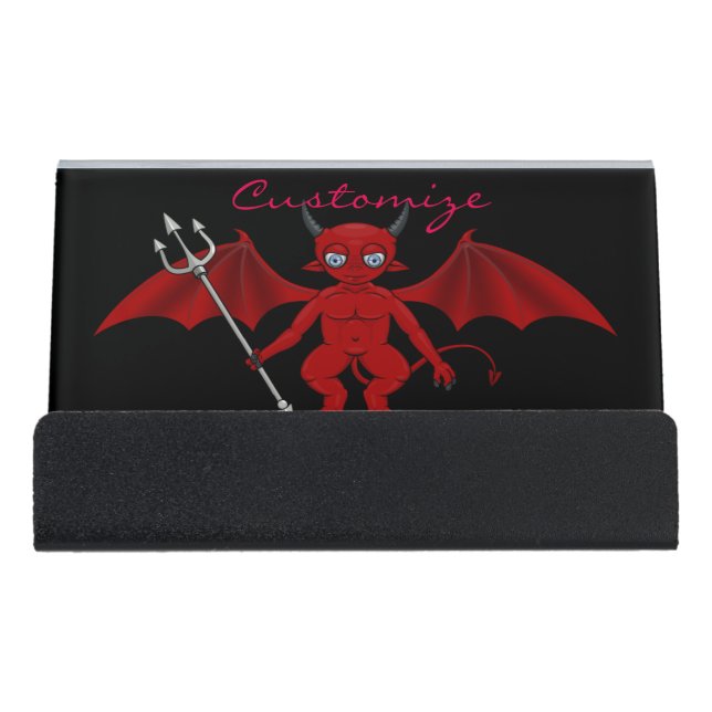 Little Red Devil Thunder_Cove Desk Business Card Holder (Front)