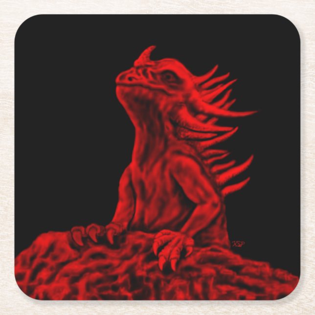 Little red Dragon Square Paper Coaster (Front)