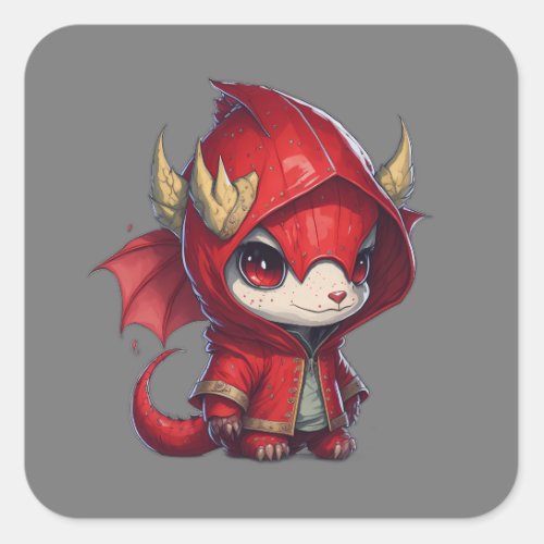 little red dragon square sticker