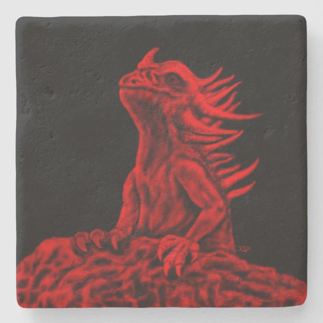 Little red Dragon Stone Coaster (Front)