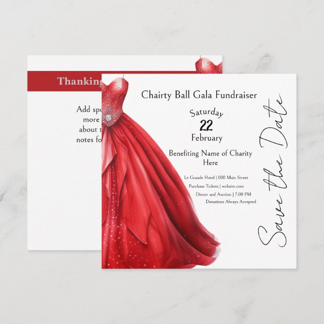 Little Red Dress Gala Charity Event Invitation (Front/Back)