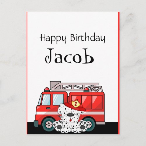 Little Red Fire Truck Birthday Postcard