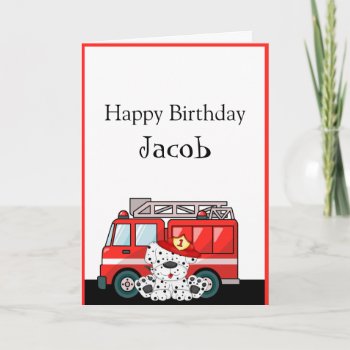Little Red Fire Truck  Dalmatian Birthday Card by Iggys_World at Zazzle