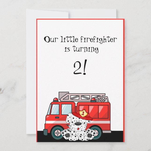 Little Red Fire Truck, Dalmatian Birthday Invitation (Front)