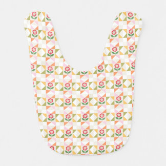 Little red flower quilt block baby bib
