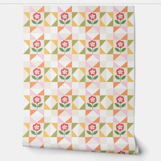 Little red flower quilt block wallpaper 
