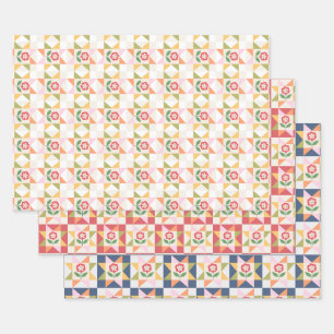 Little red flower quilt block wrapping paper sheets