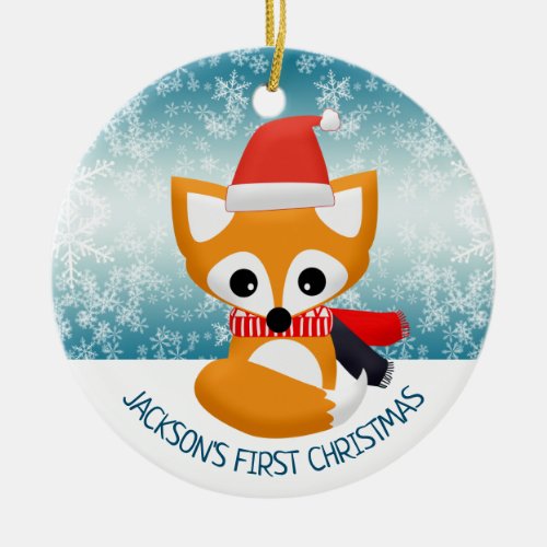 Little Red Fox in Santa Hat   Ceramic Ornament