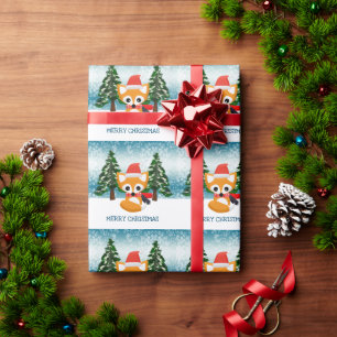 Little Red Fox in Santa Hat Wrapping Paper