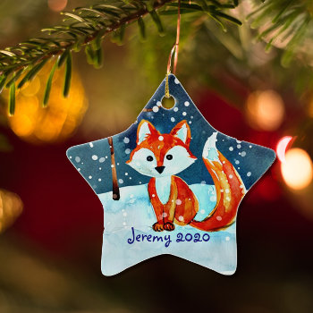 Little Red Fox In Snow Ceramic Ornament by DakotaInspired at Zazzle