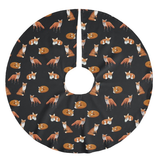 Little Red Foxes Christmas Tree Skirt Noir (Front)