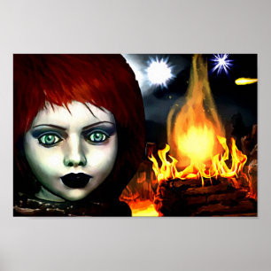 Little Red Hair Fire Witch Girl Fantasy art Poster