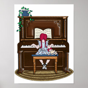 Little Red Haired Girl Practicing Piano Poster