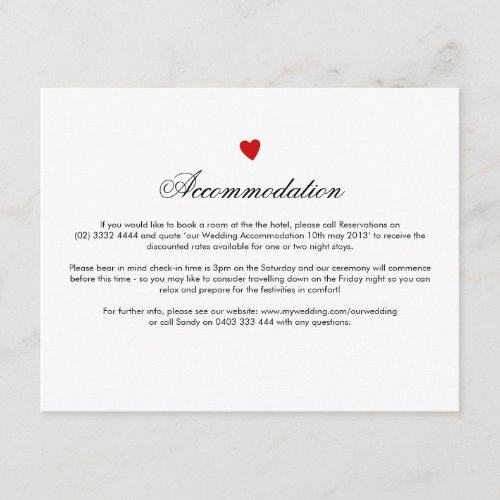 Little Red Heart Wedding Direction Card
