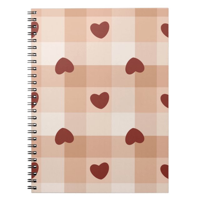  Little red hearts on beige gingham pattern Notebook (Front)