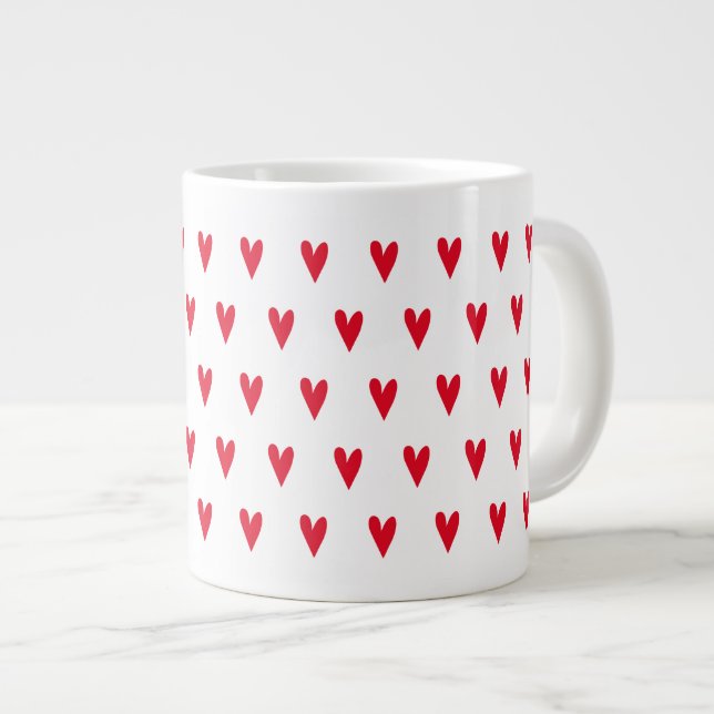 Little Red Hearts Pattern - Romantic Large Coffee Mug (Front Right)