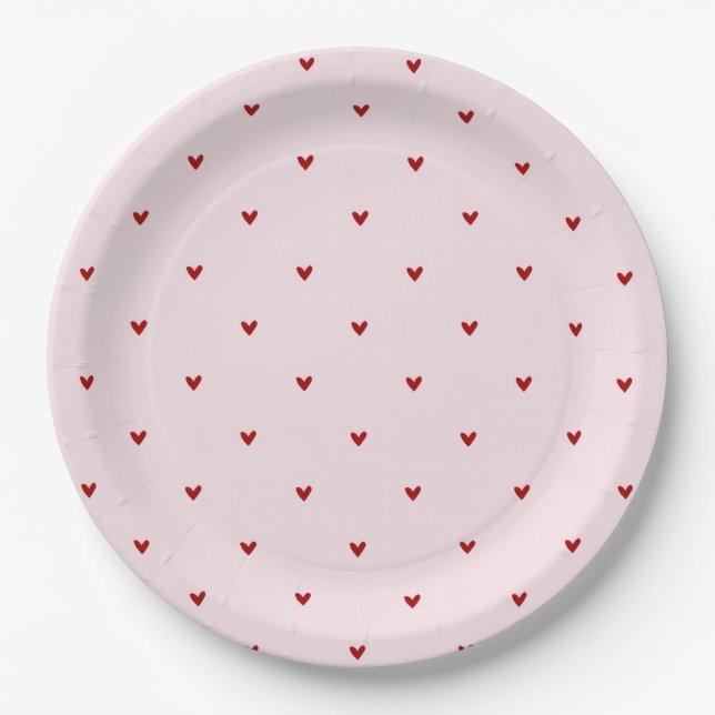Little Red Hearts Pink Valentines Paper Plates (Front)