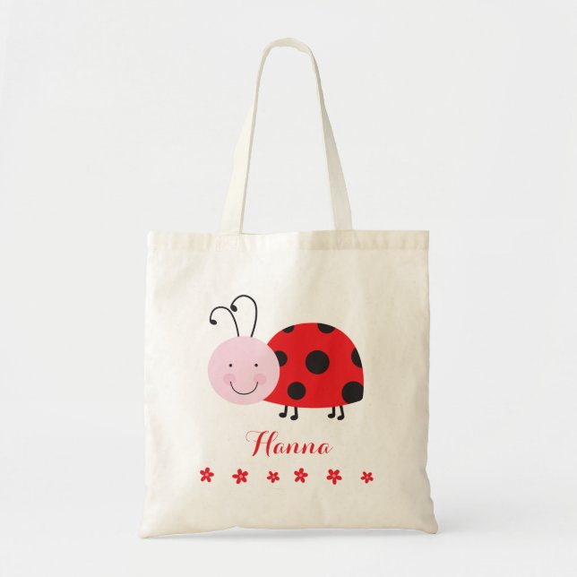 Little Red Ladybug Personalized Bag Tote  for Girl (Front)