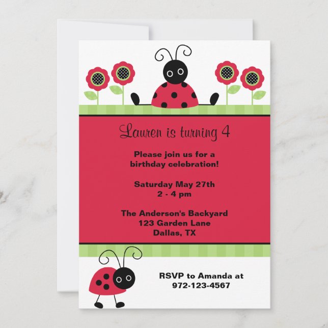 Little Red Ladybugs Invitation (Front)