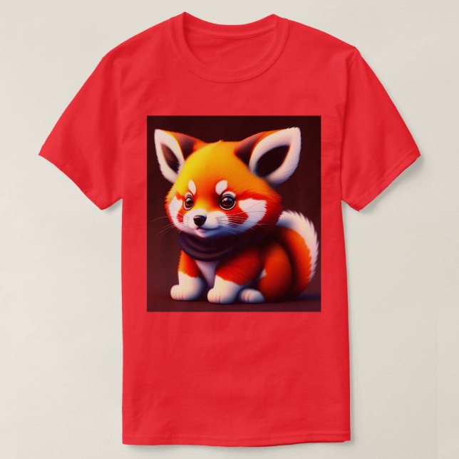 Little Red Panda With Purple Syal T-Shirt (Design Front)