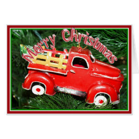 Little Red Pick-up Truck Christmas Ornament (2) Card