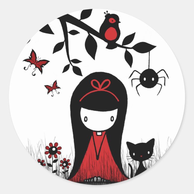 Little Red Ribbon Head Classic Round Sticker (Front)
