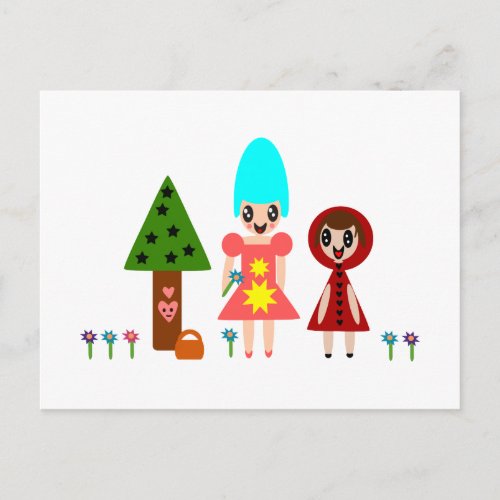 Little Red Riding Hood and Grandma Among the Flowe Postcard