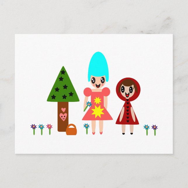Little Red Riding Hood and Grandma Among the Flowe Postcard (Front)