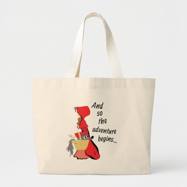 Little Red Riding Hood and Her Wolf Pup Large Tote Bag (Front)