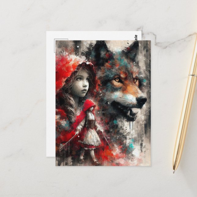 Little Red Riding Hood and the Wolf Postcard (Front/Back In Situ)