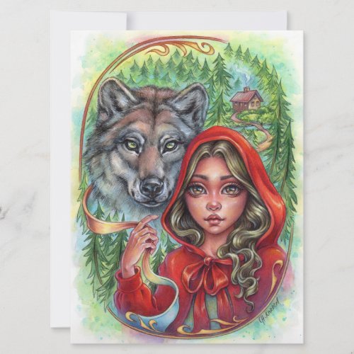 Little Red Riding Hood Art Card Wolf Fairytale  