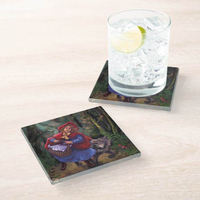 Little Red Riding Hood Art Glass Coaster (Angled)