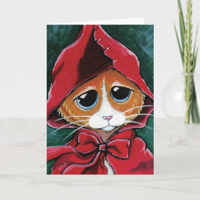 Little Red Riding Hood | Cat Art Greeting Card (Front)