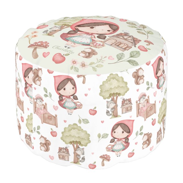 Little Red Riding Hood Cute Whimsical Pouf (Angled Back)