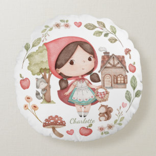 Little Red Riding Hood Cute Whimsical Round Pillow