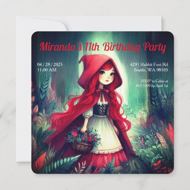 Little Red Riding Hood Dark Forest Birthday Invitation (Back)