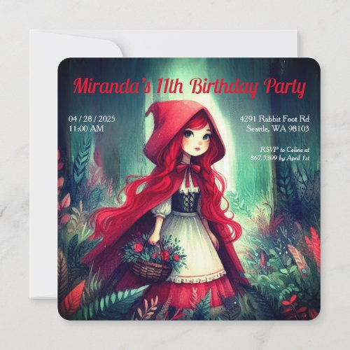 Little Red Riding Hood Dark Forest Birthday Invitation