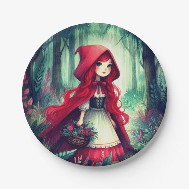 Little Red Riding Hood Dark Forest Birthday Paper Plates (Front)