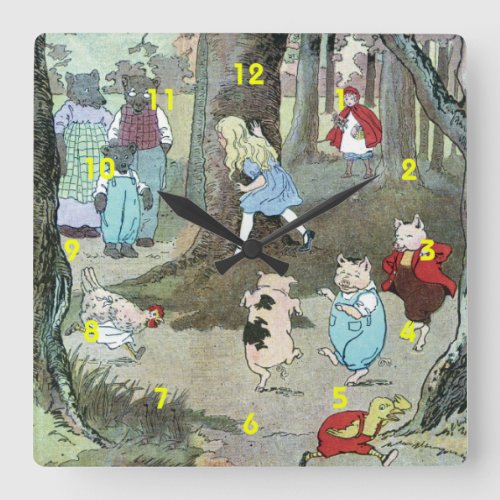 Little Red Riding Hood End Pages Square Wall Clock