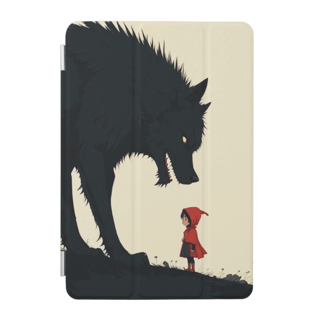 Little Red Riding Hood Facing Menacing Black Wolf iPad Mini Cover (Front)