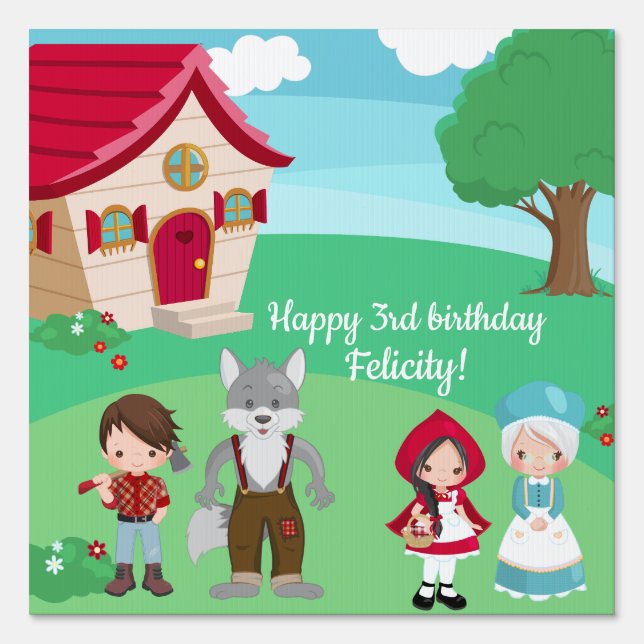 Little Red Riding Hood Fairytale Girls Birthday Sign (Front)
