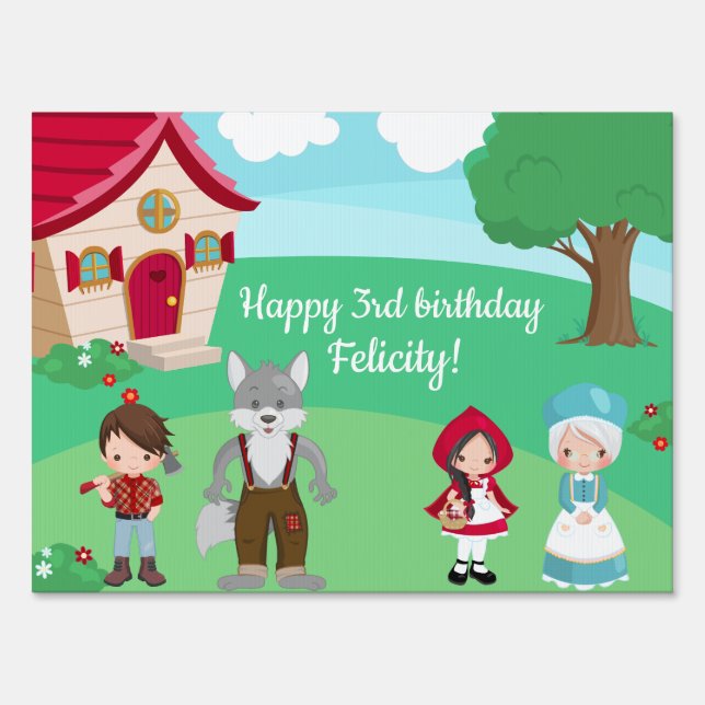 Little Red Riding Hood Fairytale Girls Birthday Sign (Front)