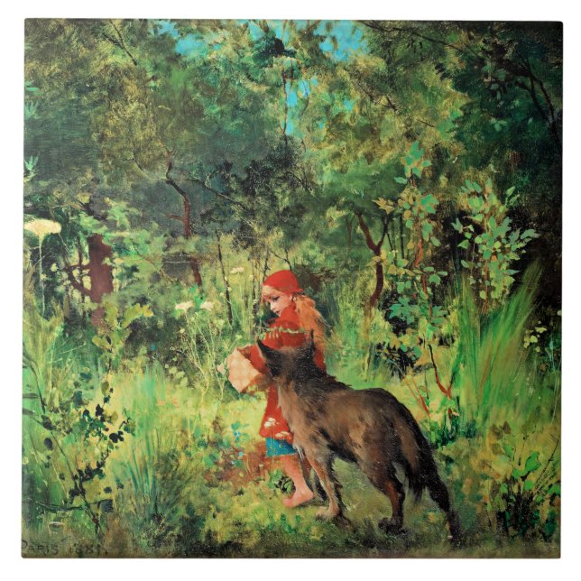 Little Red Riding Hood, fine art painting Ceramic Tile (Front)